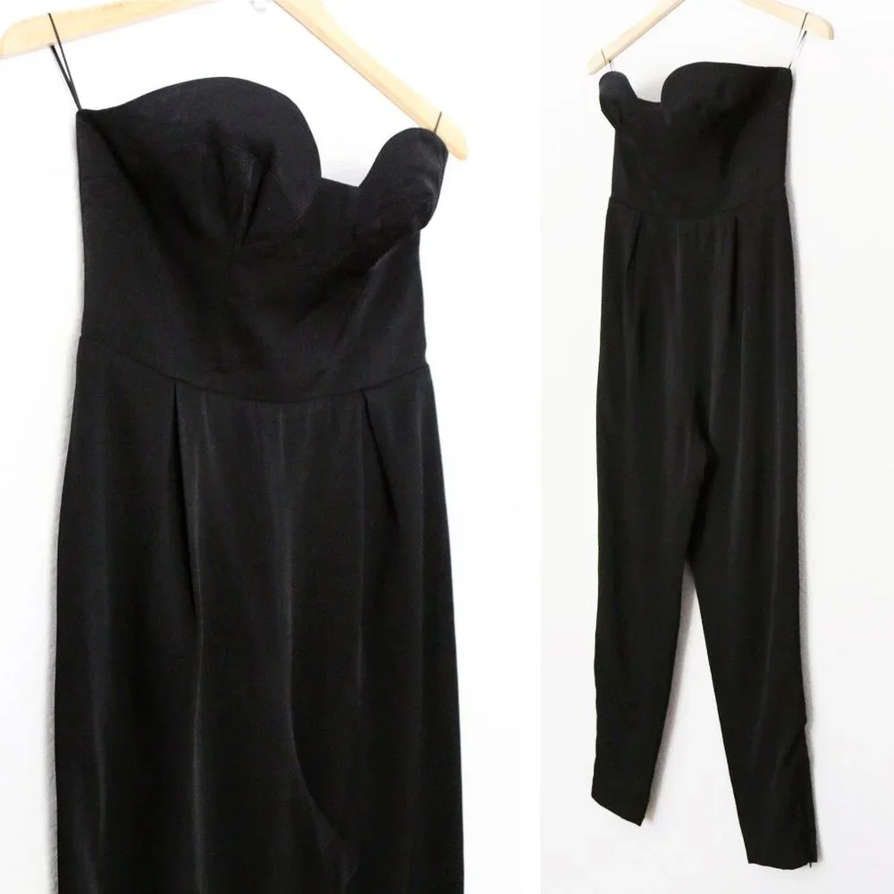 Keepsake Hearts On Fire Pant Suit Jumpsuit S Black Strapless Corset Pocket $190 - Picture 5 of 16
